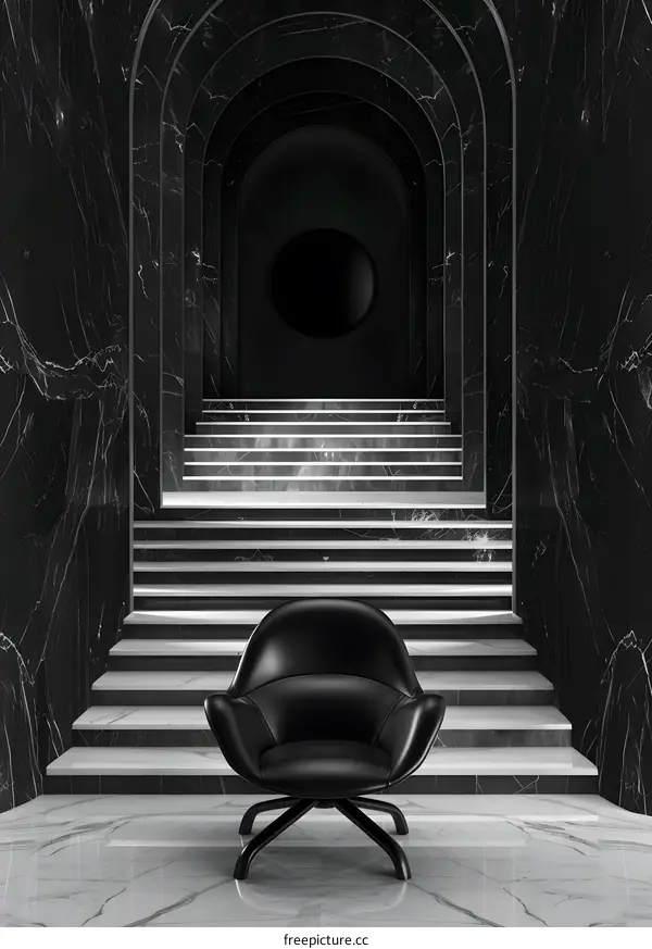 Black Marble Archway with a Black Chair