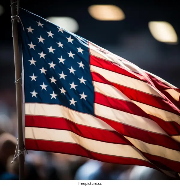 Close up of the American flag waving in the wind