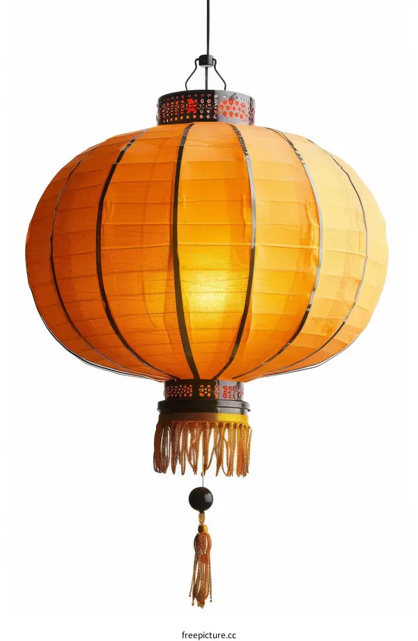 Round orange Chinese paper lantern with black and gold accents