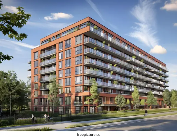 Modern Brick Apartment Building With Balconies