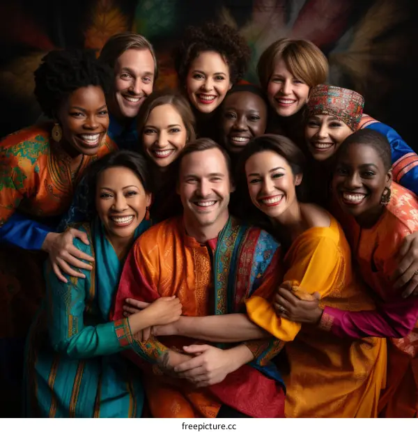A group of diverse people smiling and embracing