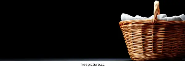 Wicker Basket Filled with Clothes on Black Background
