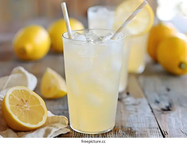 Refreshing Summer Lemonade with Ice and Lemon Slices