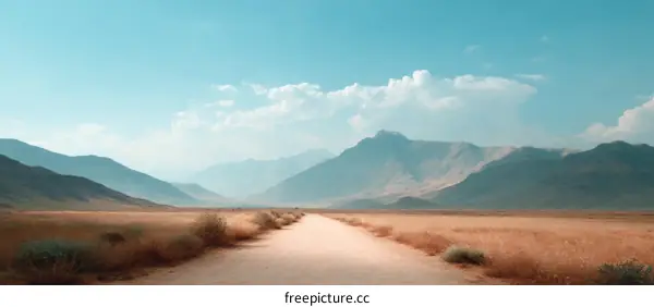 Desert Road Through Mountains Under a Clear Sky
