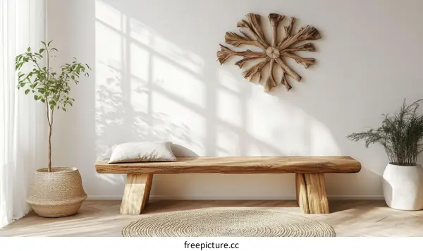 Minimalist Wooden Bench in a Bright Room