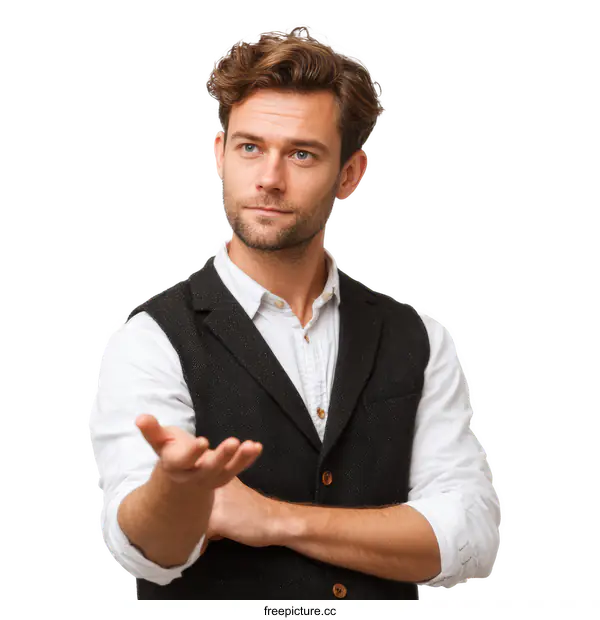 [Transparent Background PNG]Business Man Offering Hand Gesture