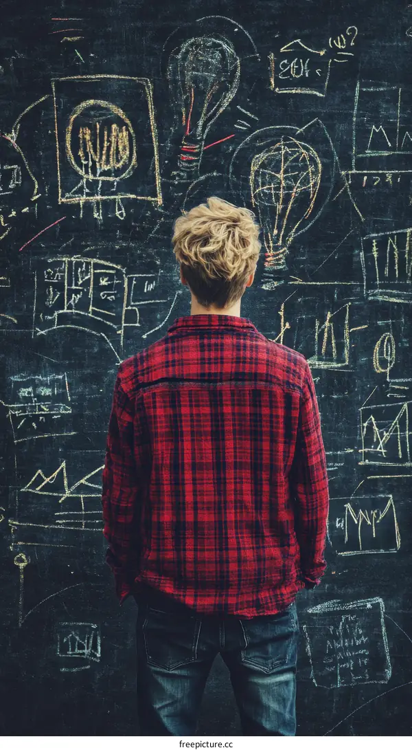 A Person Contemplating Ideas on a Chalkboard