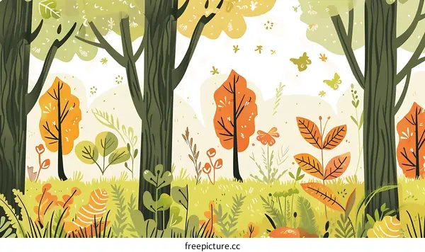 Colorful Autumn Forest Illustration
