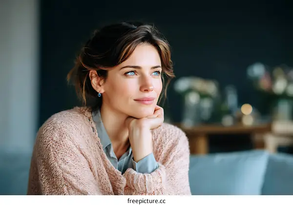 Thoughtful Woman in a Cozy Sweater