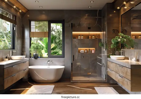 Modern Luxurious Bathroom Design with Tropical Views
