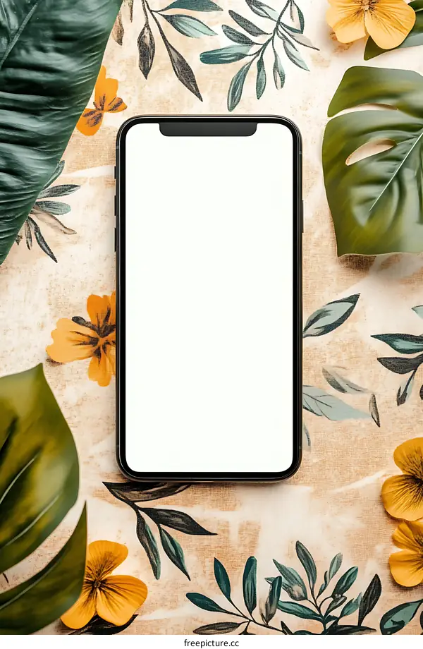 White Screen Smartphone on Floral Background