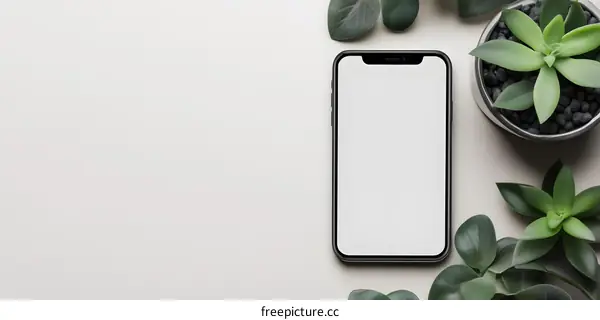 Minimalist Flat Lay of Smartphone with Succulents