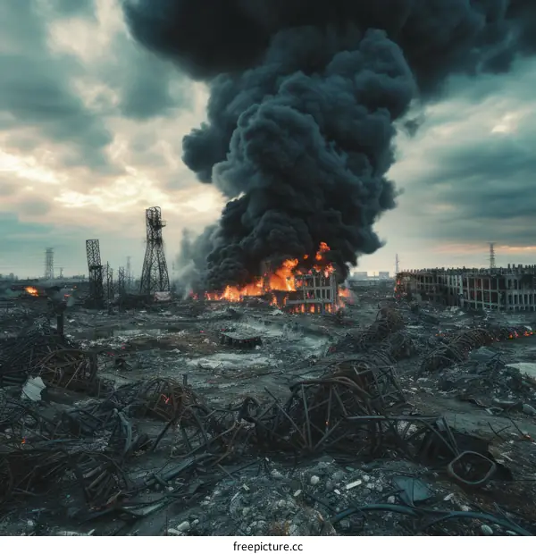 The aftermath of a devastating explosion in an industrial area