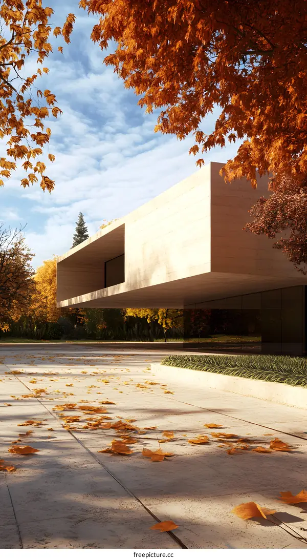 Modern Minimalist House with Autumn Foliage