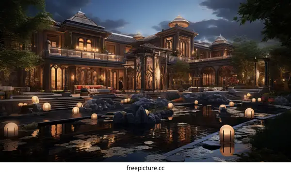 A large and beautiful house with a pool and a garden