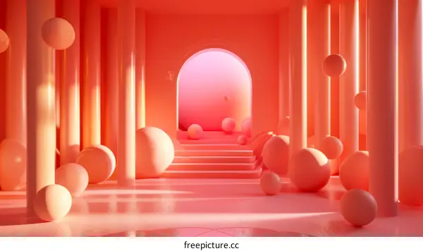 Pink surreal space with pink balls