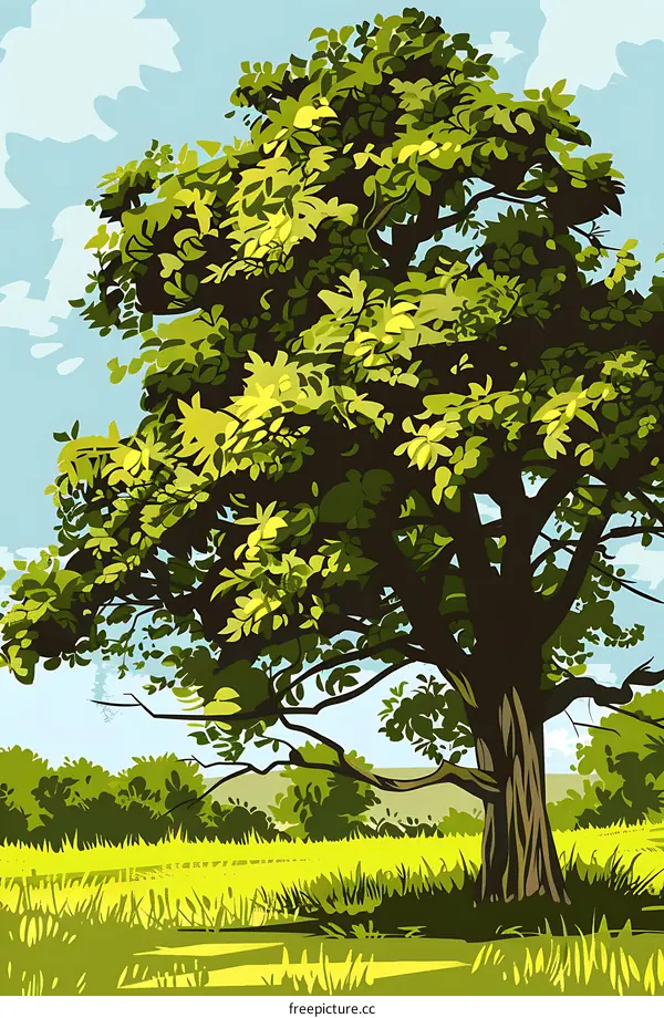 Large Tree with Green Leaves Against a Blue Sky
