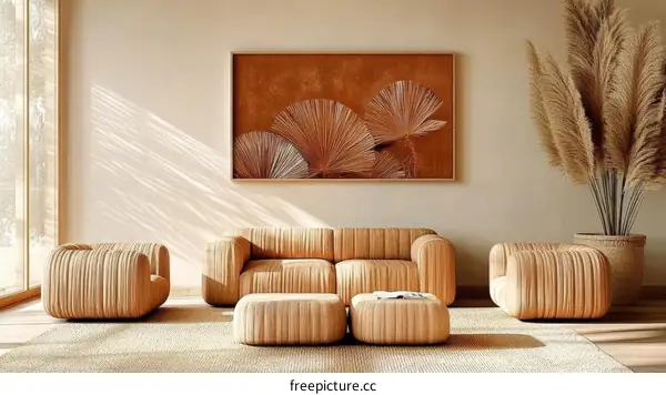 Modern Living Room Interior Design with Wooden Furniture