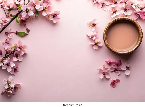 Pink Flower Background with Bowl of Cream