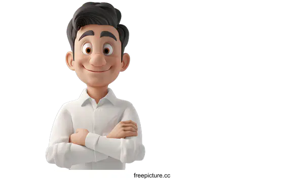 [Transparent Background PNG]Smiling Cartoon Man with Folded Arms