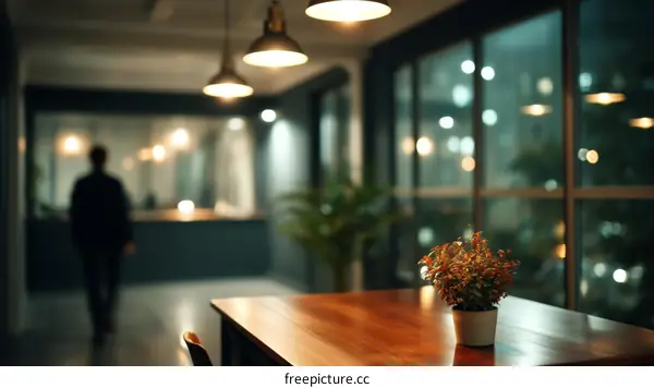 Modern Interior Design Night Office with Person