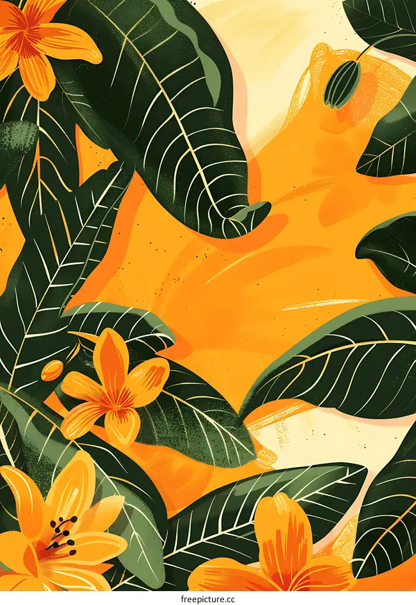 Green and Orange Floral Pattern Illustration