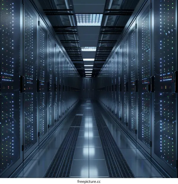 Server Room Interior With Rows Of Servers