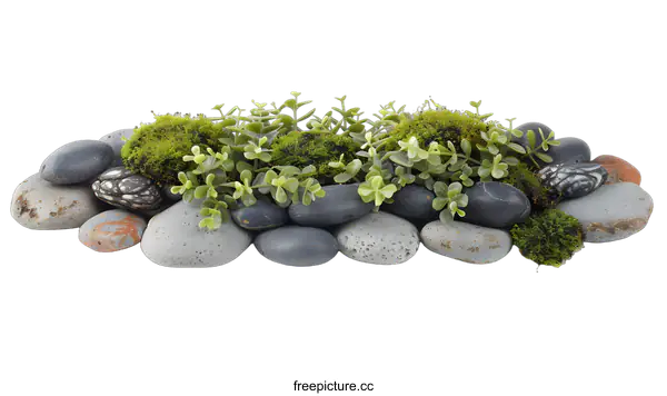 [Transparent Background PNG]Zen Garden Stones and Moss on White Background