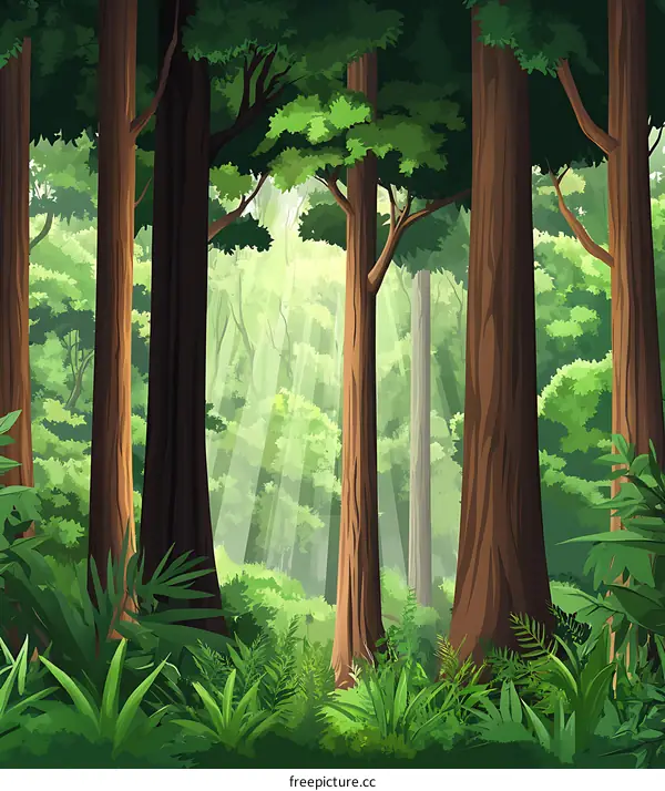 Sunlight Streaming Through Forest Trees