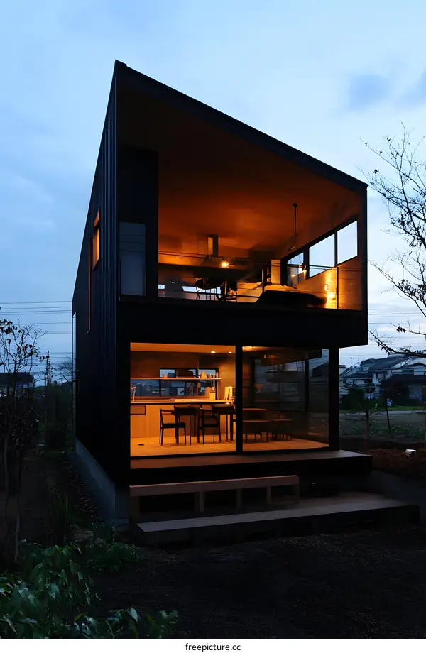 Modern Black Minimalist House Design With Large Windows
