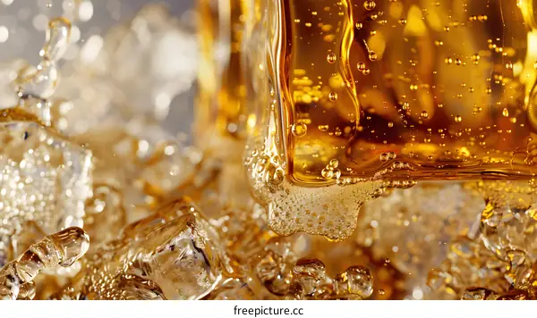 Close Up Of Bubbles In Golden Liquid