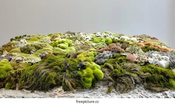 Close Up Green Moss and Lichen on a Wall