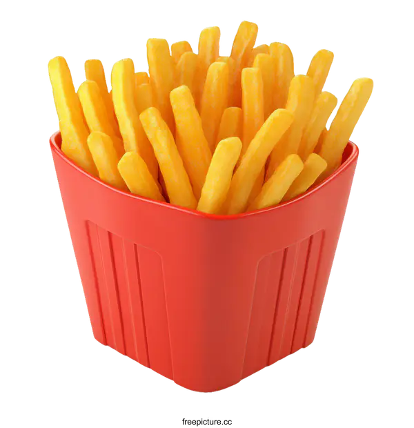 [Transparent Background PNG]Crispy French Fries in a Red Container