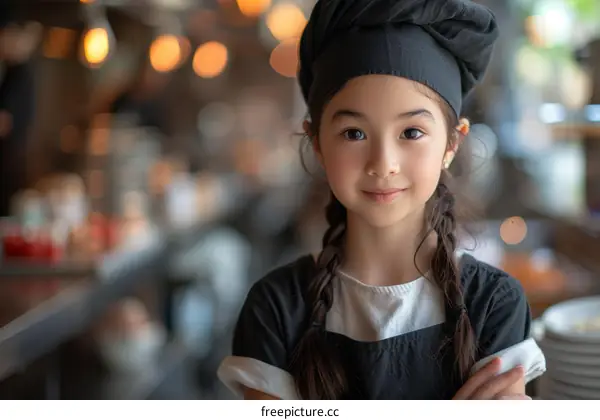 Little girl in a chef's hat smiling