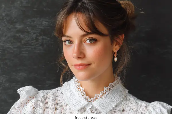 Closeup Portrait of a Woman with Vintage Style Earrings