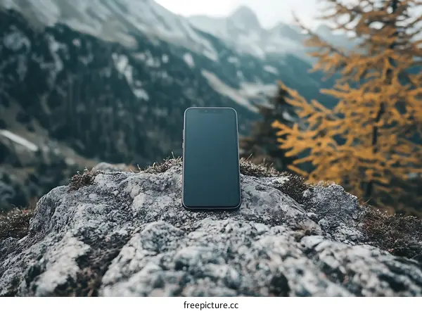 Smartphone on a Rock in the Mountains