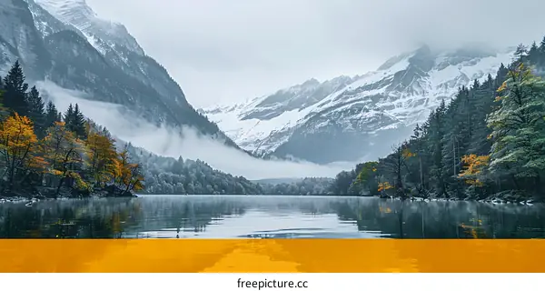 Misty Mountain Lake Landscape