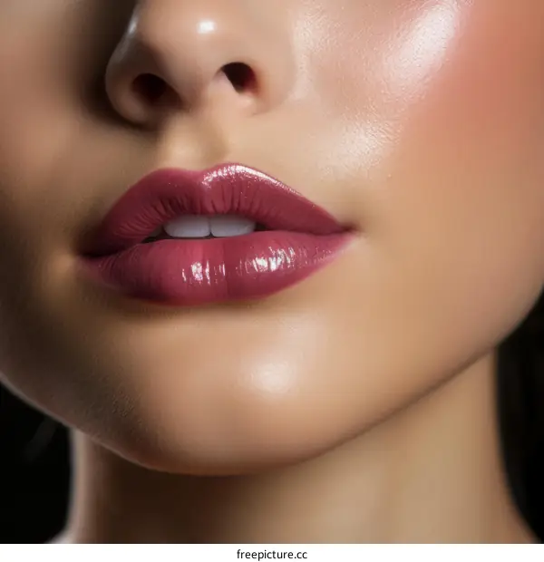 Close up of woman's lips with pink lipstick