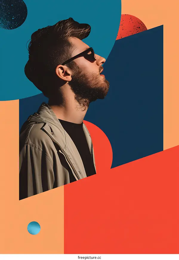 Man with Sunglasses Posing with Colorful Geometric Shapes