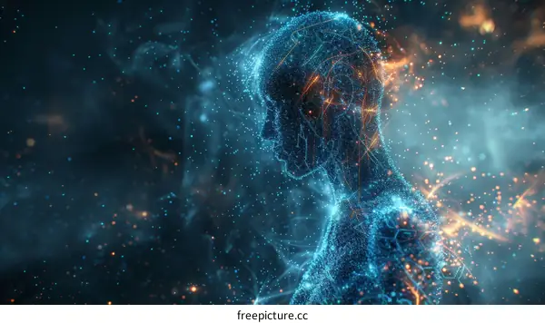 Blue and orange glowing human body outline