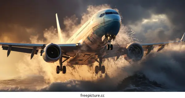 Airplane Landing in Stormy Sea