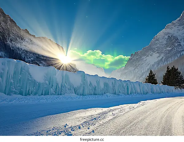 Mountainous Ice Wall During Winter