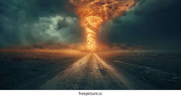 A Large Tornado Approaches a Rural Road