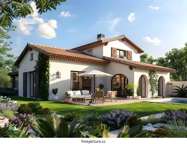 Beautiful Mediterranean Style Home with Lush Garden and Pool