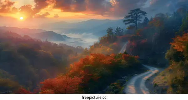 Winding Mountain Road at Sunset