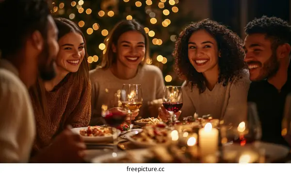 Friends Enjoying a Festive Dinner Together