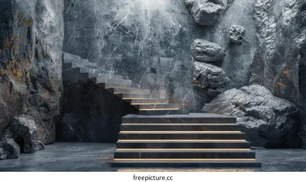 Modern Luxury Marble Staircase in Cave-Like Interior Design