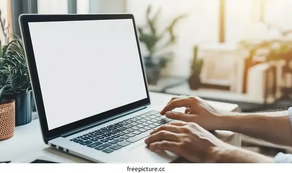 Person Working on a Laptop in a Modern Office Setting