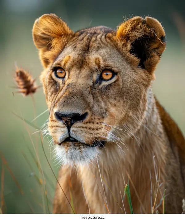 Close-up Portrait of a Lioness in the Savanna
