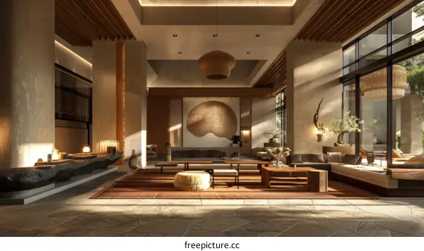 Modern Japanese Style Hotel Lobby Interior Design